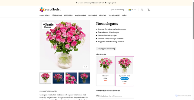 Security scan screenshot of https://www.euroflorist.se/produkt/rosa-elegans?utm_campaign=28948288-SE_20251117_Black_Deal_20%25_Free_Choc_ALL&utm_source=hs_email&utm_medium=email&utm_content=390239440