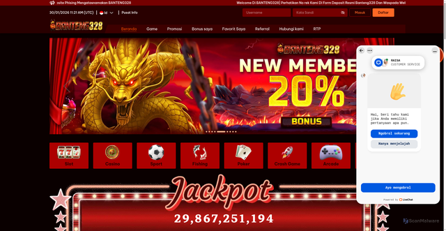 Security scan screenshot of https://banteng328pdip.live/