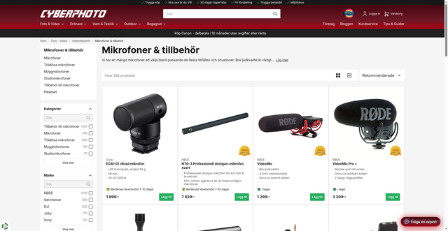 Security scan screenshot of https://www.cyberphoto.se/foto-video/videotillbehor/mikrofoner