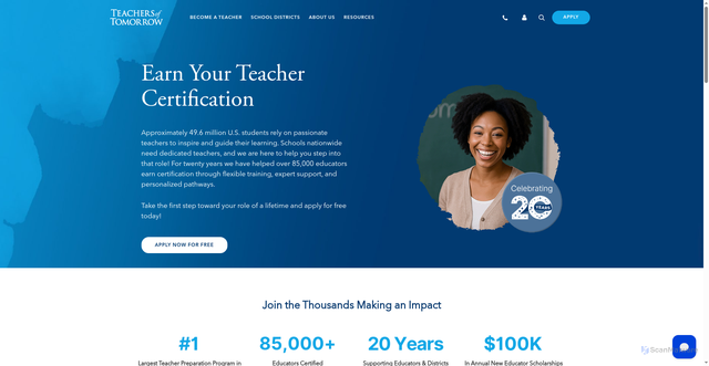 Security scan screenshot of https://www.teachersoftomorrow.org/
