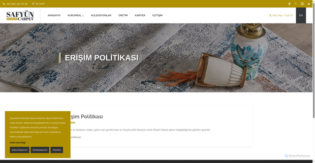 Security scan screenshot of https://safyun-carpet.com/politikalarimiz/erisim-politikasi