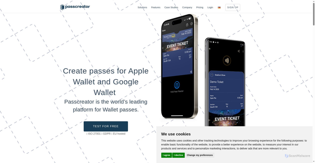 Security scan screenshot of https://passcreator.com