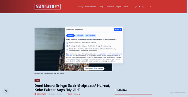 Security scan screenshot of https://www.mandatory.com/fun/1670147-demi-moore-haircut-keke-palmer-comment-instagram