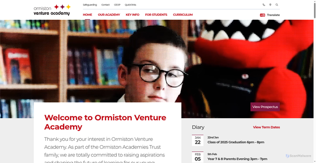 Security scan screenshot of https://ormistonventureacademy.co.uk/