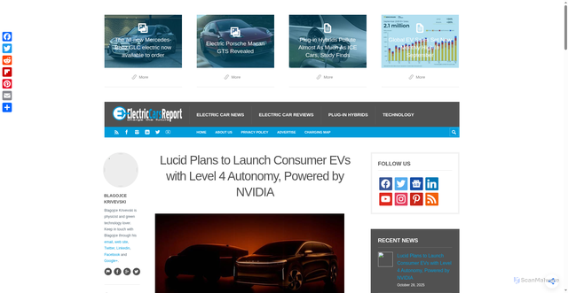 Security scan screenshot of https://electriccarsreport.com/2025/10/lucid-plans-to-launch-consumer-evs-with-level-4-autonomy-powered-by-nvidia/