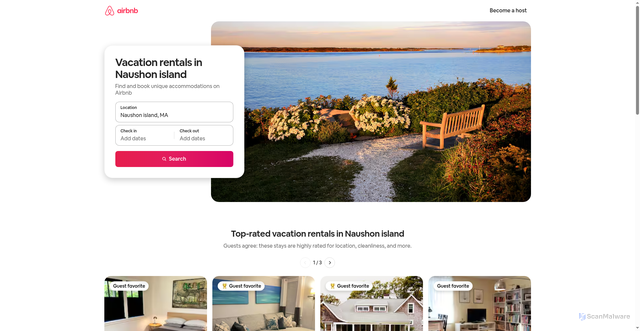 Security scan screenshot of https://www.airbnb.com/naushon-island-ma/stays