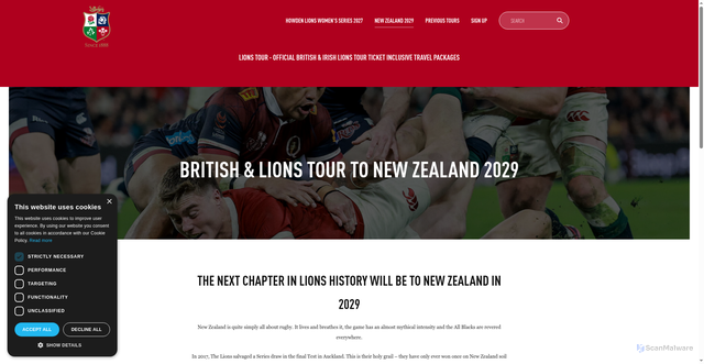 Security scan screenshot of https://www.lionstour.com/new-zealand-2029/