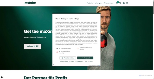 Security scan screenshot of https://metabo.com