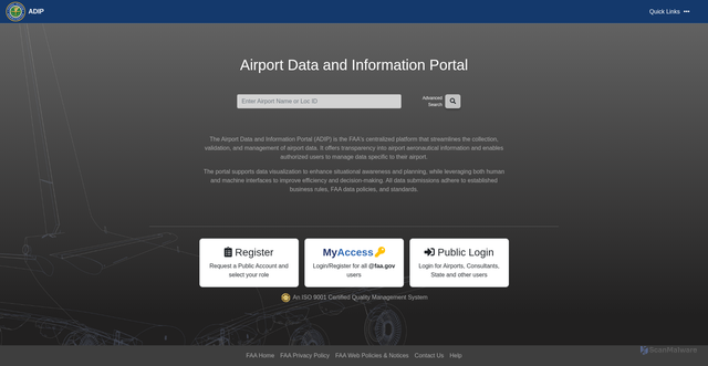 Security scan screenshot of https://adip.faa.gov/agis/public/
