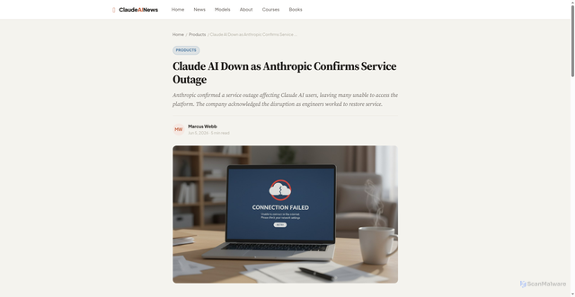 Security scan screenshot of https://www.claudeainews.com/news/claude-ai-down-anthropic-confirms-outage.html
