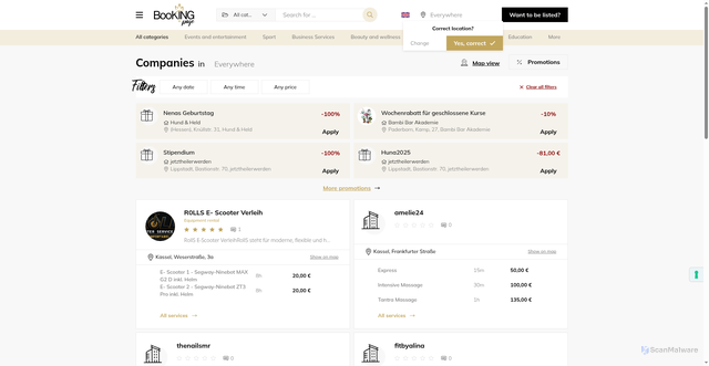 Security scan screenshot of https://booking.page