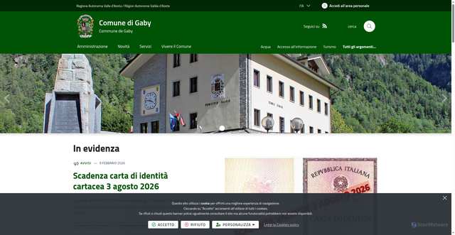 Security scan screenshot of https://www.comune.gaby.ao.it