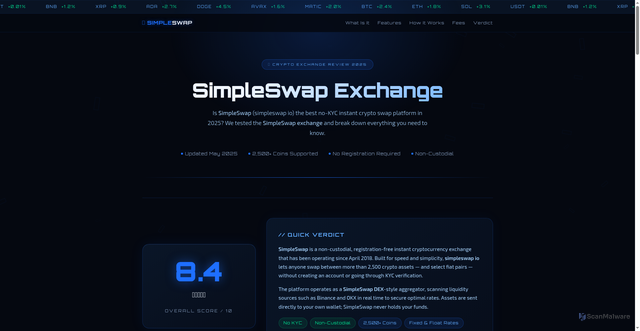 Security scan screenshot of http://simpleswapio.com/