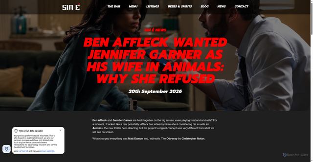 Security scan screenshot of https://sin-e.ie/news/ben-affleck-wanted-jennifer-garner-as-his-wife-in-animals-why-she-refused/