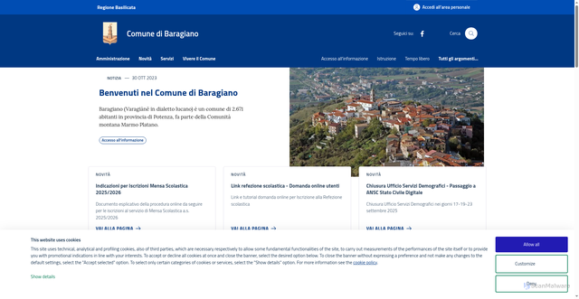Security scan screenshot of https://comune.baragiano.pz.it/