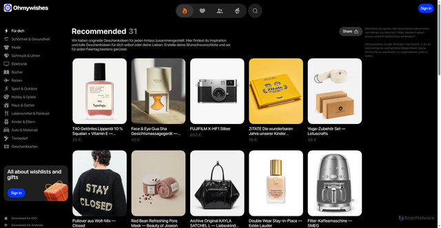 Security scan screenshot of https://ohmywishes.com