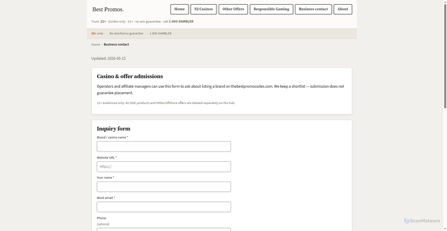 Security scan screenshot of https://thebestpromocodes.com/business-contact.html