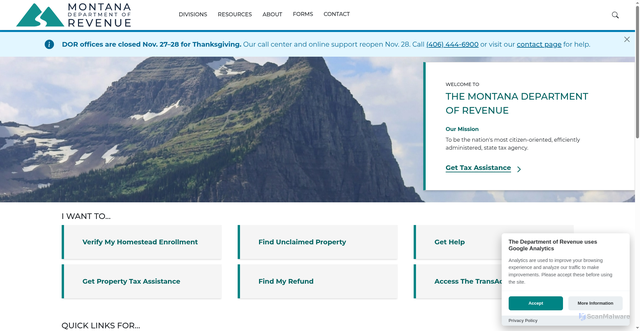 Security scan screenshot of https://revenue.mt.gov/