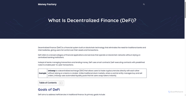 Security scan screenshot of https://www.moneyfactory.com/what-is-decentralized-finance/