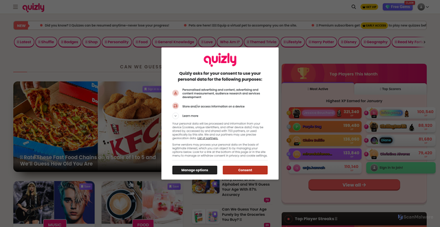 Security scan screenshot of https://quizly.co