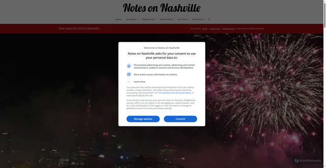 Security scan screenshot of https://notesonnashville.com/things-to-do/special-events/new-years-eve-nashville/