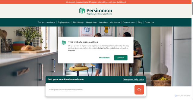 Security scan screenshot of https://persimmonhomes.com