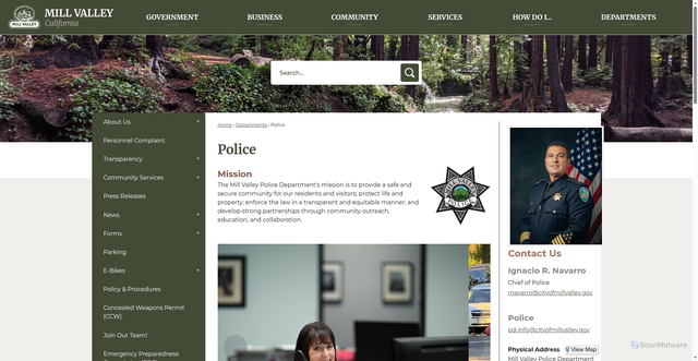 Security scan screenshot of https://millvalleypolice.gov/