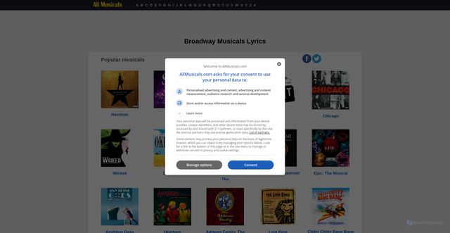 Security scan screenshot of https://allmusicals.com