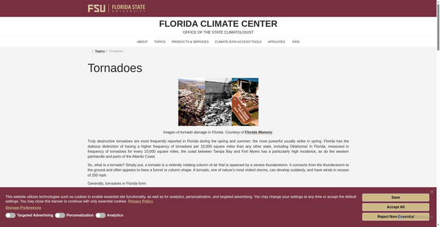 Security scan screenshot of https://climatecenter.fsu.edu/topics/tornadoes