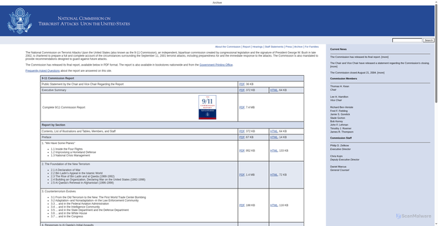 Security scan screenshot of https://9-11commission.gov/report/
