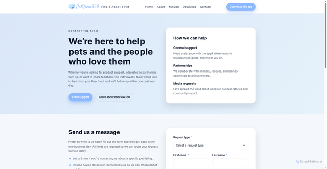 Security scan screenshot of https://petview360-website.pages.dev/contact.html