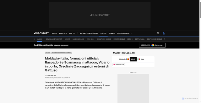 Security scan screenshot of https://www.eurosport.it/calcio/qualificazioni-mondiali-europa/2026/moldavia-italia-formazioni-ufficiali-raspadori-e-scamacca-in-attacco-vicario-in-porta-orsolini-e-zaccagni-gli-esterni-di-gattuso_sto23240761/story.shtml