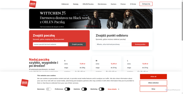Security scan screenshot of https://www.orlenpaczka.pl/