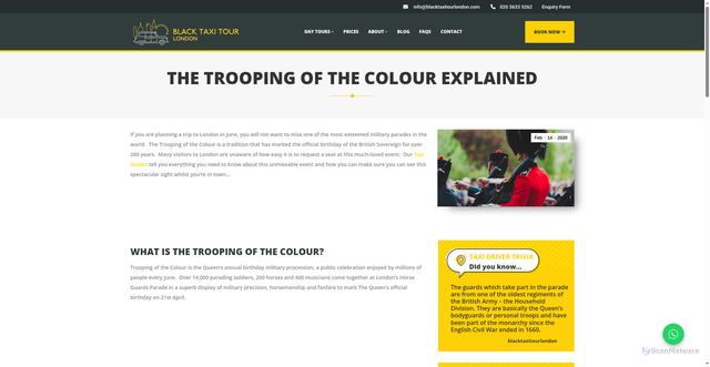 Security scan screenshot of https://www.blacktaxitourlondon.com/blog/the-trooping-of-the-colour-explained