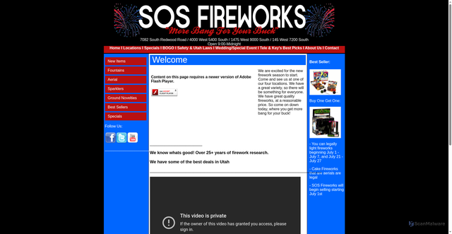 Security scan screenshot of https://www.sosfireworks.com/