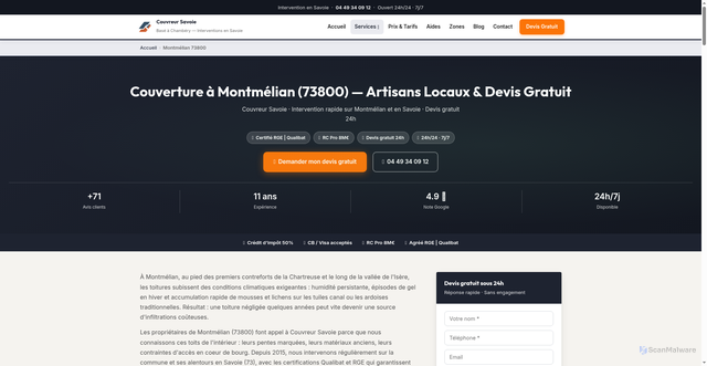 Security scan screenshot of https://couvreur-savoie73.fr/couverture-montmelian-73800/