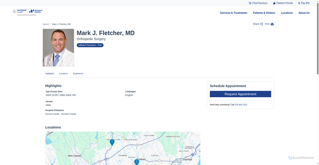 Security scan screenshot of https://findcare.nuvancehealth.org/provider/mark-j-fletcher/1825642