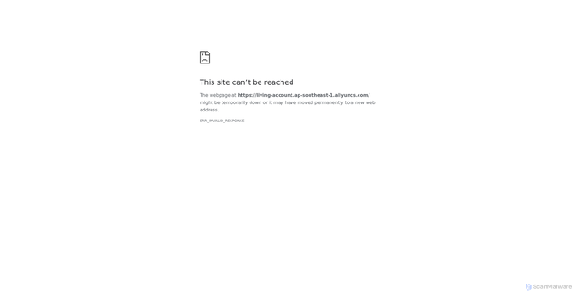Security scan screenshot of https://living-account.ap-southeast-1.aliyuncs.com