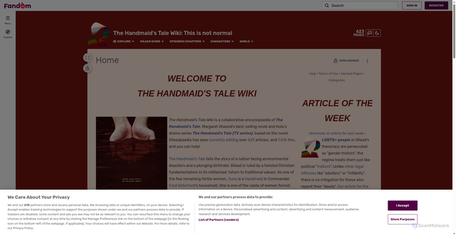 Security scan screenshot of https://the-handmaids-tale.fandom.com/wiki/The_Handmaid%27s_Tale_Wiki