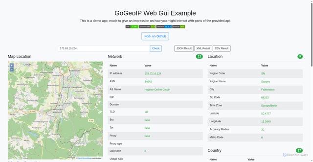 Security scan screenshot of https://gogeoip.com