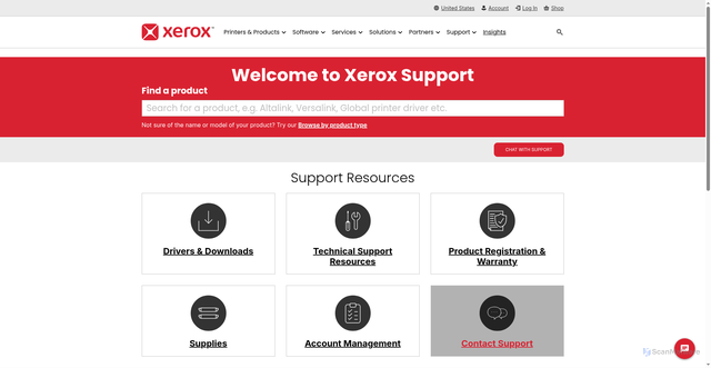 Security scan screenshot of https://download.support.xerox.com