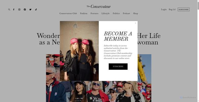 Security scan screenshot of https://www.theconservateur.com/features/wonder-woman-karoline-leavitt-her-life-as-a-new-mom-amp-trumps-spokeswoman