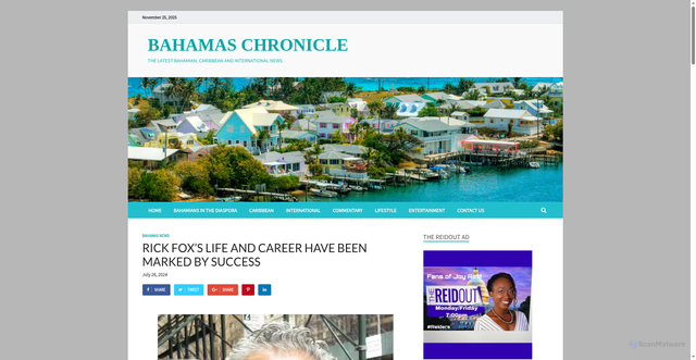 Security scan screenshot of https://bahamaschronicle.com/rick-foxs-life-and-career-have-been-marked-by-success/