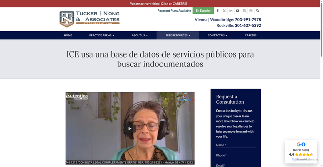 Security scan screenshot of https://www.tuckerlawpllc.com/video/ice-usa-base-de-datos-de-servicios-buscando-indocumentados.cfm