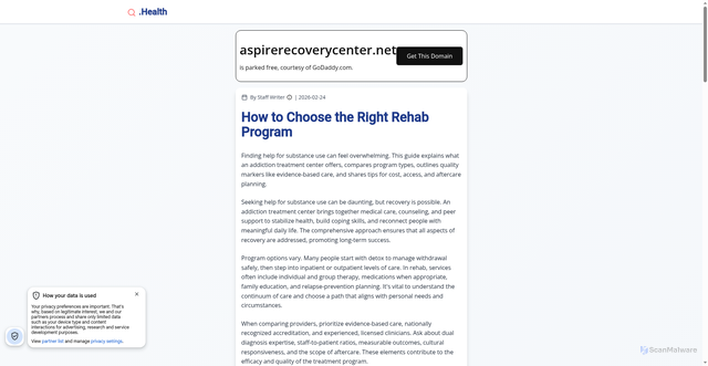 Security scan screenshot of https://aspirerecoverycenter.net