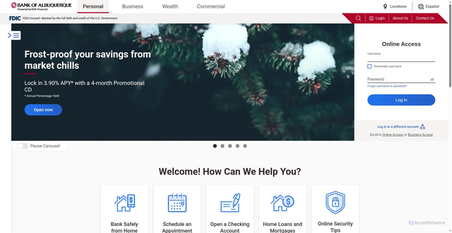 Security scan screenshot of https://www.bankofalbuquerque.com/