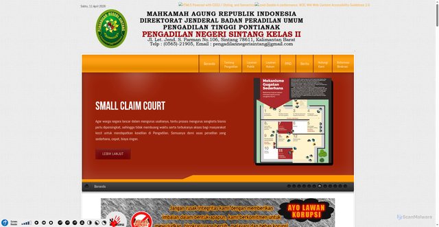 Security scan screenshot of https://pn-sintang.go.id
