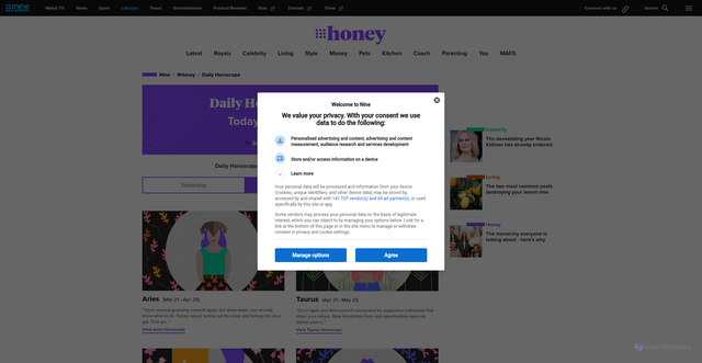 Security scan screenshot of https://honey.nine.com.au/horoscope