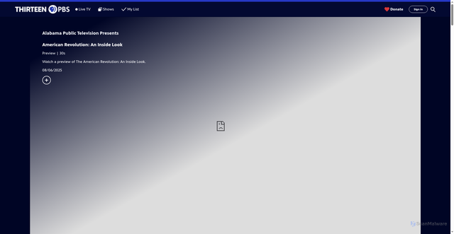 Security scan screenshot of https://watch.thirteen.org/video/american-revolution-an-inside-look-4qvuy2/