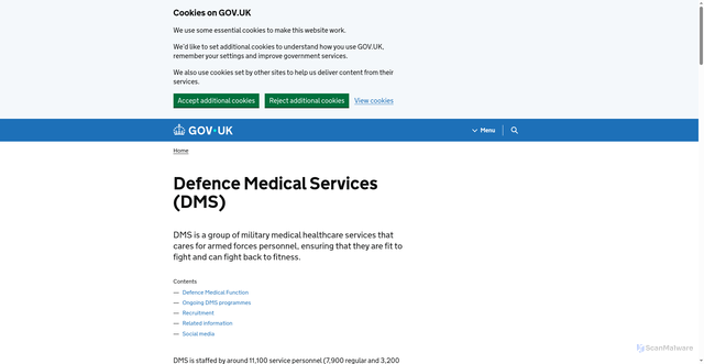 Security scan screenshot of https://www.gov.uk/government/groups/defence-medical-services